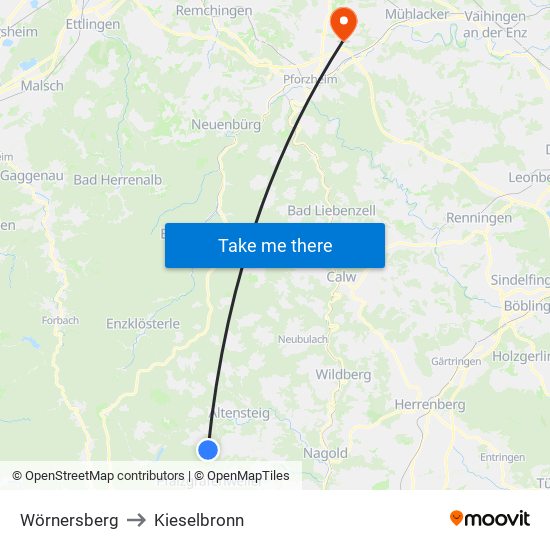 Wörnersberg to Kieselbronn map