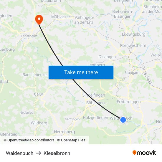 Waldenbuch to Kieselbronn map