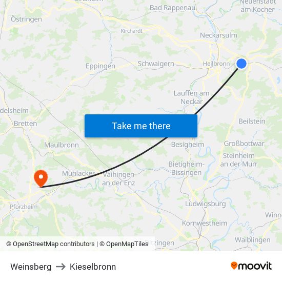 Weinsberg to Kieselbronn map