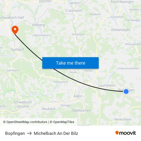 Bopfingen to Michelbach An Der Bilz map