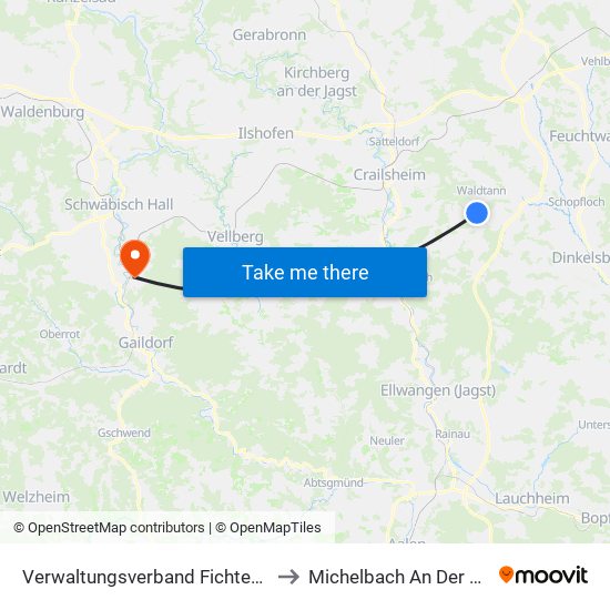 Verwaltungsverband Fichtenau to Michelbach An Der Bilz map