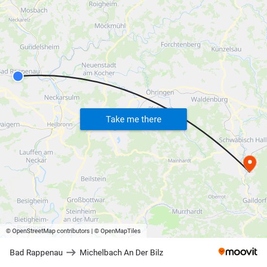 Bad Rappenau to Michelbach An Der Bilz map