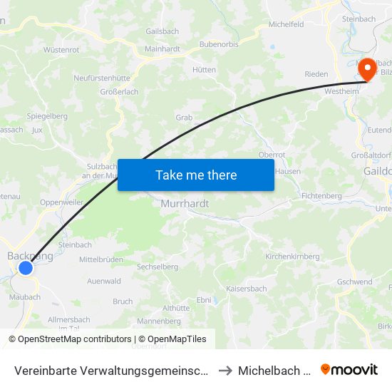 Vereinbarte Verwaltungsgemeinschaft Der Stadt Backnang to Michelbach An Der Bilz map