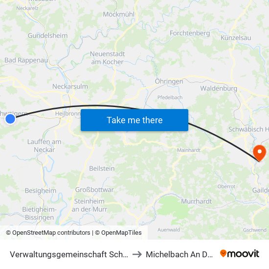 Verwaltungsgemeinschaft Schwaigern to Michelbach An Der Bilz map