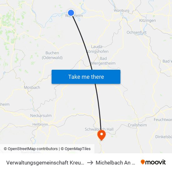 Verwaltungsgemeinschaft Kreuzwertheim to Michelbach An Der Bilz map