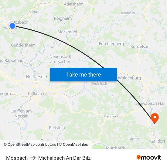 Mosbach to Michelbach An Der Bilz map