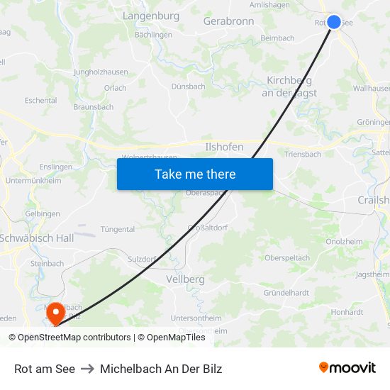 Rot am See to Michelbach An Der Bilz map