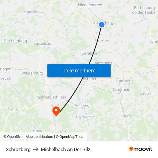 Schrozberg to Michelbach An Der Bilz map