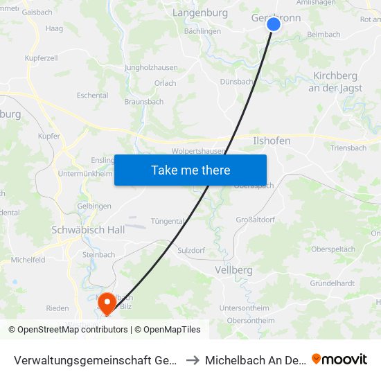 Verwaltungsgemeinschaft Gerabronn to Michelbach An Der Bilz map