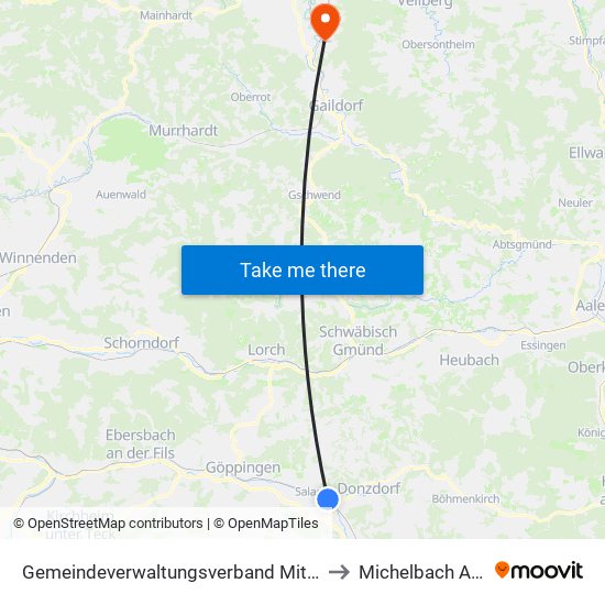 Gemeindeverwaltungsverband Mittleres Fils-Lautertal to Michelbach An Der Bilz map