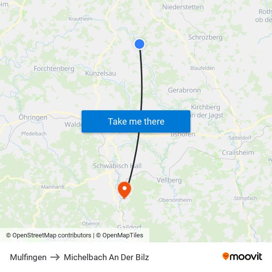 Mulfingen to Michelbach An Der Bilz map