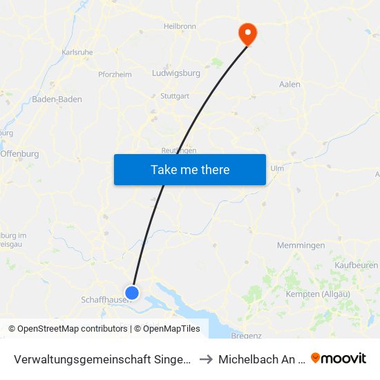 Verwaltungsgemeinschaft Singen (Hohentwiel) to Michelbach An Der Bilz map
