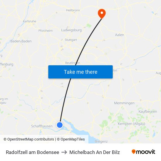 Radolfzell am Bodensee to Michelbach An Der Bilz map