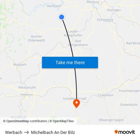 Werbach to Michelbach An Der Bilz map