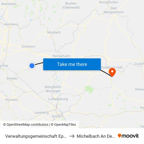 Verwaltungsgemeinschaft Eppingen to Michelbach An Der Bilz map