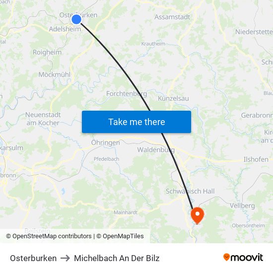 Osterburken to Michelbach An Der Bilz map