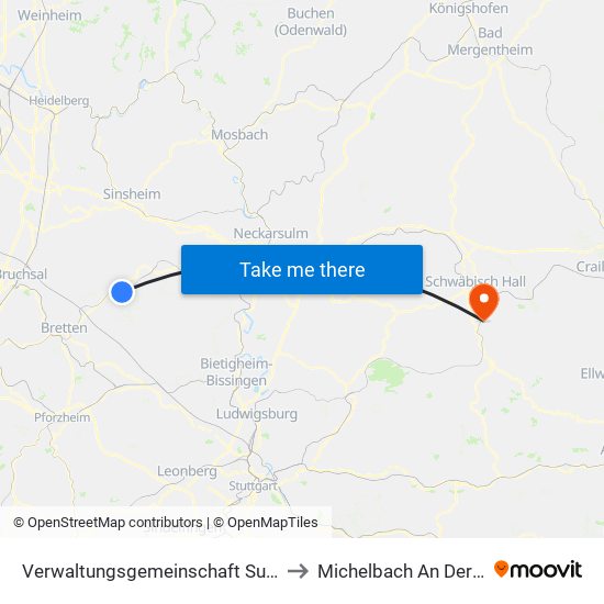 Verwaltungsgemeinschaft Sulzfeld to Michelbach An Der Bilz map