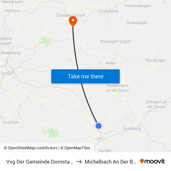 Vvg Der Gemeinde Dornstadt to Michelbach An Der Bilz map