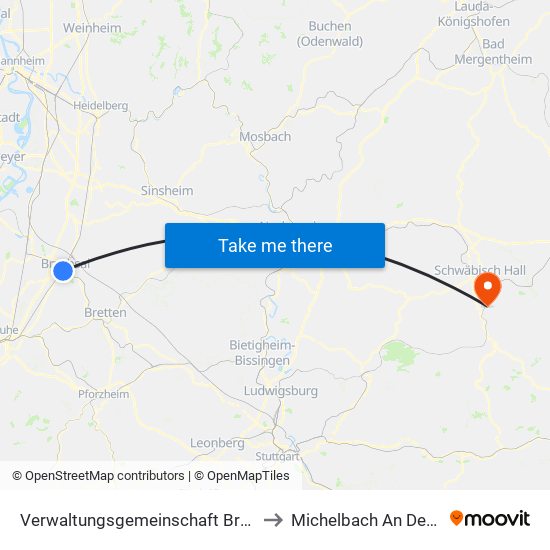 Verwaltungsgemeinschaft Bruchsal to Michelbach An Der Bilz map