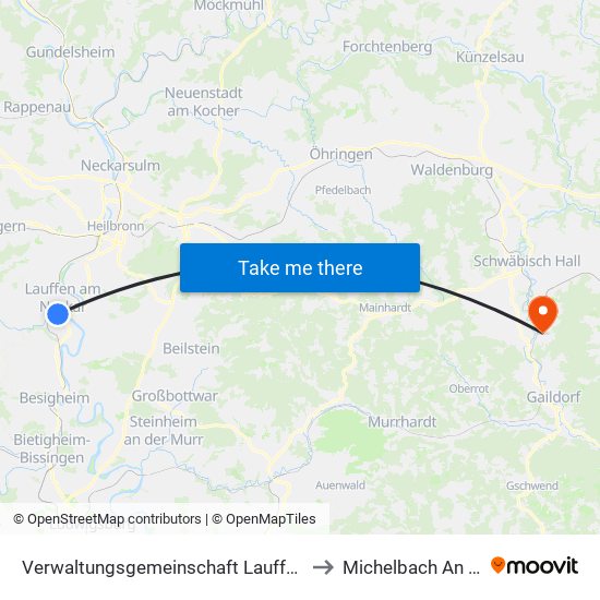 Verwaltungsgemeinschaft Lauffen am Neckar to Michelbach An Der Bilz map