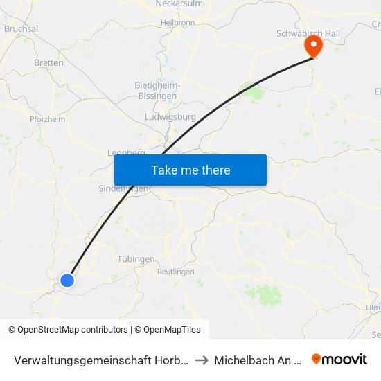 Verwaltungsgemeinschaft Horb am Neckar to Michelbach An Der Bilz map