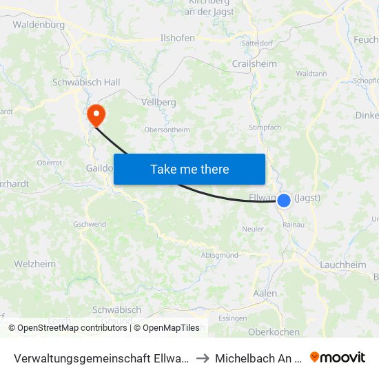 Verwaltungsgemeinschaft Ellwangen (Jagst) to Michelbach An Der Bilz map