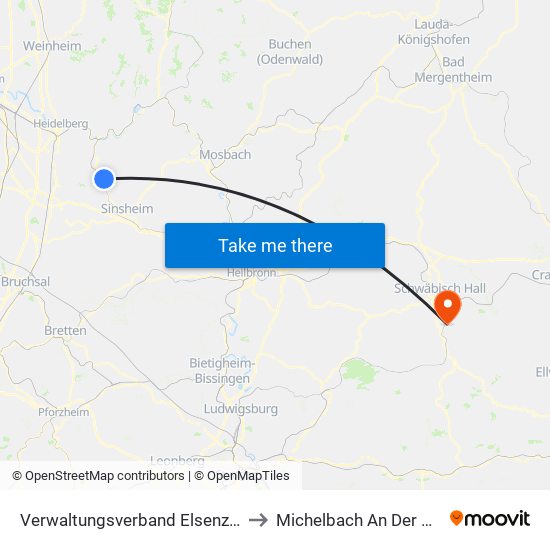 Verwaltungsverband Elsenztal to Michelbach An Der Bilz map