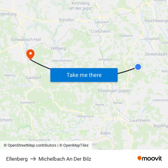 Ellenberg to Michelbach An Der Bilz map