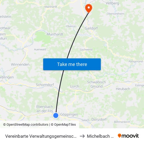Vereinbarte Verwaltungsgemeinschaft Der Stadt Uhingen to Michelbach An Der Bilz map