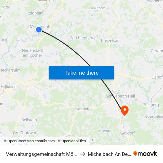 Verwaltungsgemeinschaft Möckmühl to Michelbach An Der Bilz map