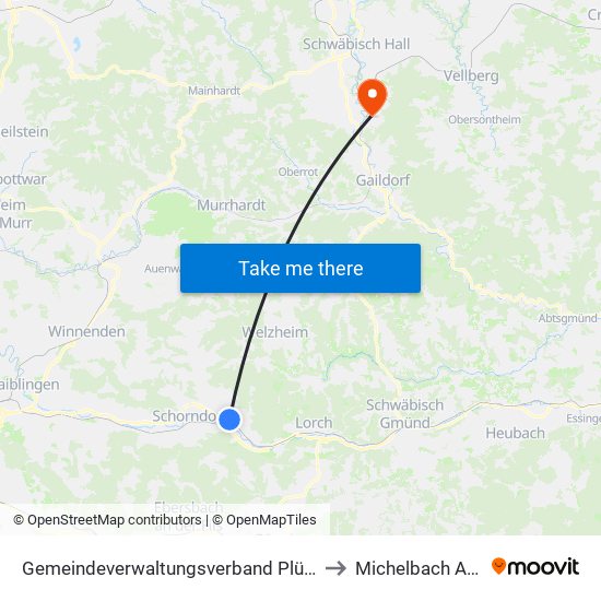 Gemeindeverwaltungsverband Plüderhausen-Urbach to Michelbach An Der Bilz map