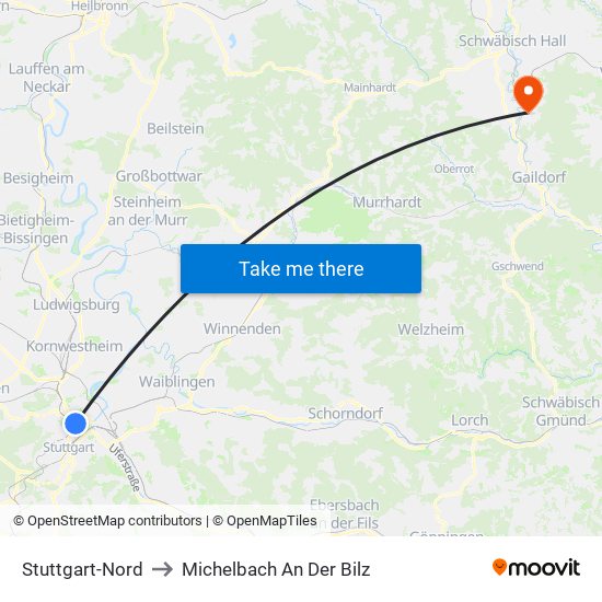 Stuttgart-Nord to Michelbach An Der Bilz map