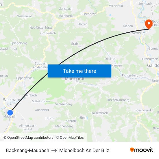 Backnang-Maubach to Michelbach An Der Bilz map