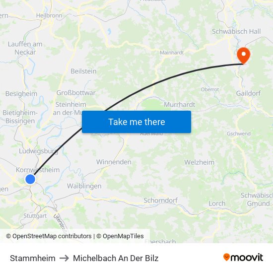 Stammheim to Michelbach An Der Bilz map