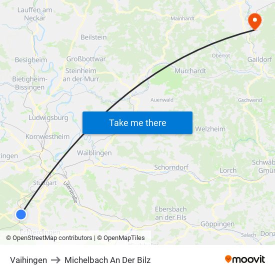 Vaihingen to Michelbach An Der Bilz map