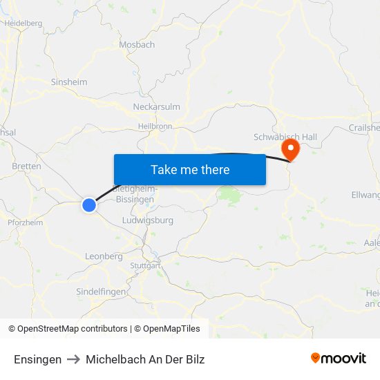 Ensingen to Michelbach An Der Bilz map