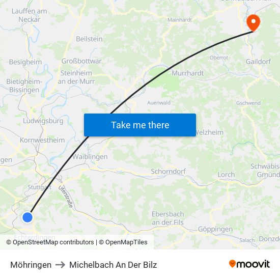 Möhringen to Michelbach An Der Bilz map