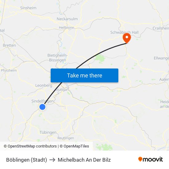 Böblingen (Stadt) to Michelbach An Der Bilz map