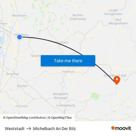 Weststadt to Michelbach An Der Bilz map