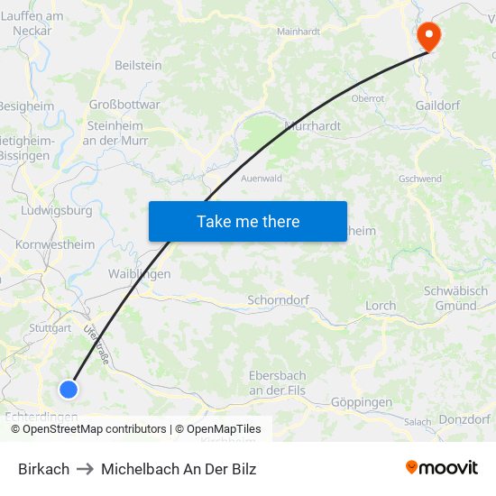 Birkach to Michelbach An Der Bilz map