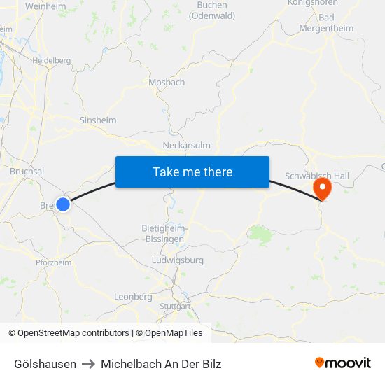 Gölshausen to Michelbach An Der Bilz map