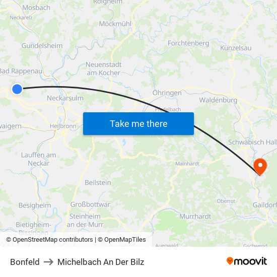 Bonfeld to Michelbach An Der Bilz map