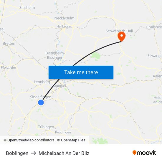 Böblingen to Michelbach An Der Bilz map