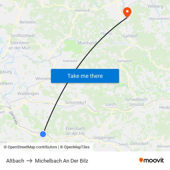 Altbach to Michelbach An Der Bilz map