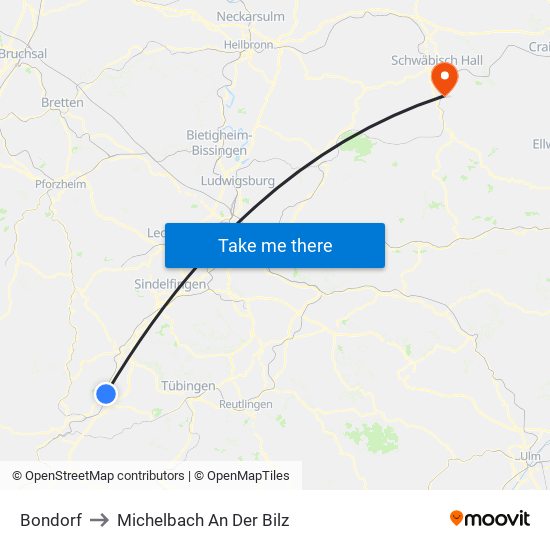 Bondorf to Michelbach An Der Bilz map