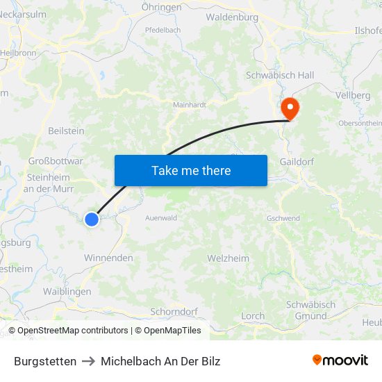 Burgstetten to Michelbach An Der Bilz map