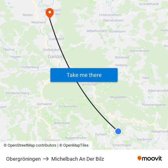 Obergröningen to Michelbach An Der Bilz map