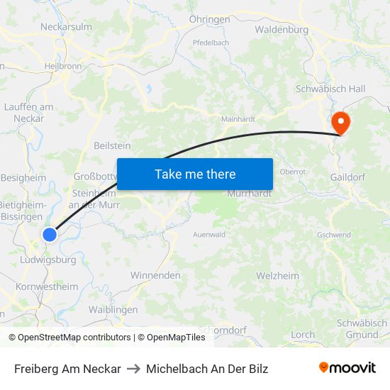 Freiberg Am Neckar to Michelbach An Der Bilz map
