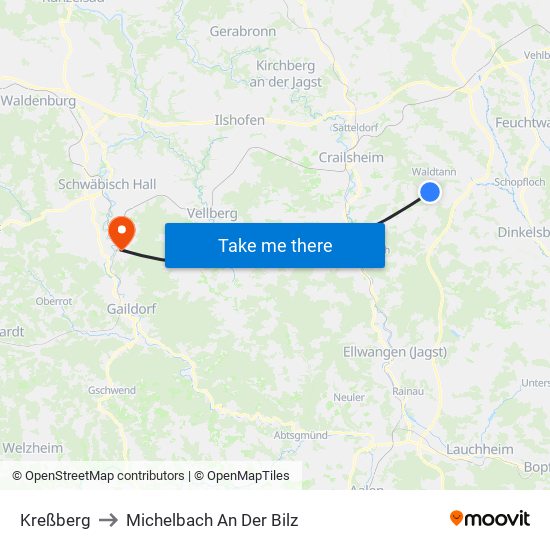 Kreßberg to Michelbach An Der Bilz map