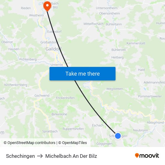 Schechingen to Michelbach An Der Bilz map